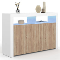 IDMarket - 110 cm ELIGHT Credenza a 3 ante con luce LED e nicchie in legno bianco ed effetto faggio