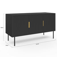 IDMarket - 110 cm MARCEL credenza nera a 3 ante con effetto dogato