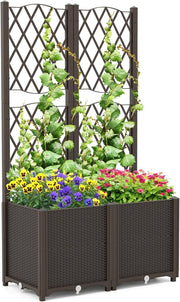 Letto da Giardino Elevato con Trellis a Lattice, Fioriera Autoinnaffiata per Piante Rampicanti, Fiori e Verdure, Fioriera Verticale da Interni e Esterni (Marrone,80 x 40 x 140 cm)