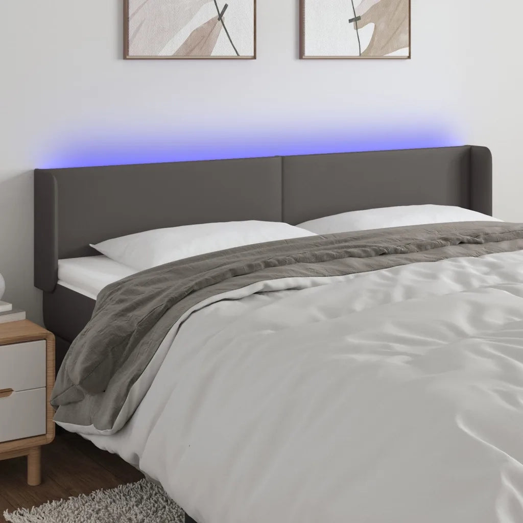 Testiera | Testata a LED Grigio 203x16x78/88 cm in Similpelle