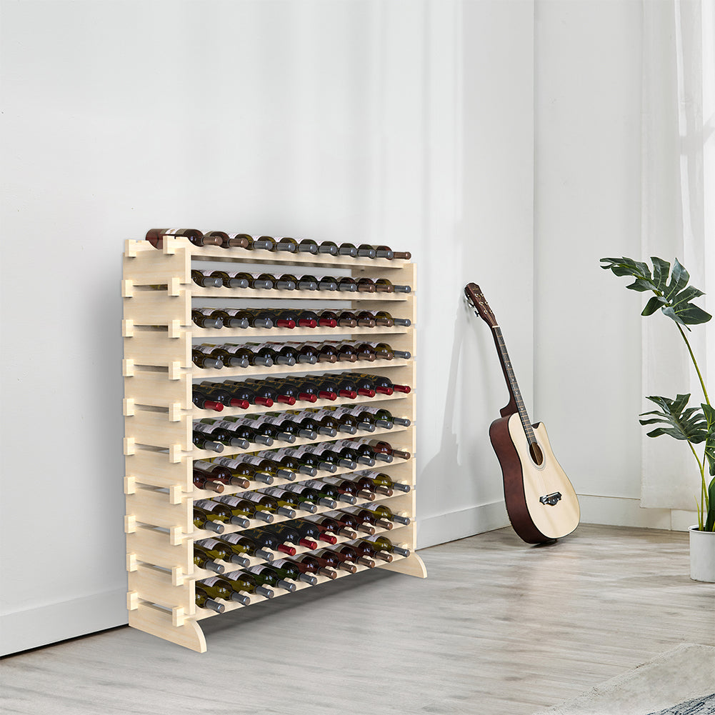 Cantinetta Portavino in Legno Naturale 100 Scomparti Bottiglie Bar Portabottiglie