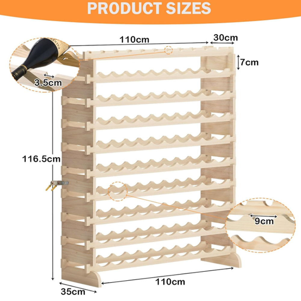Cantinetta Portavino in Legno Naturale 100 Scomparti Bottiglie Bar Portabottiglie