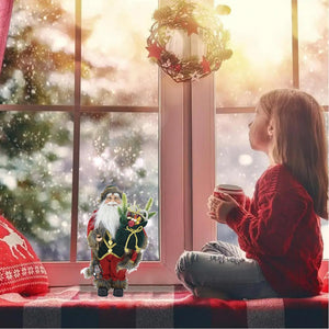 Statuina Babbo Natale Addobbo Statuetta 40cm Vestiti in Tessuto e Sacco Natalizio