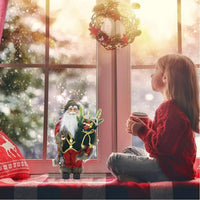 Statuina Babbo Natale Addobbo Statuetta 60cm Vestiti in Tessuto e Sacco Natalizio