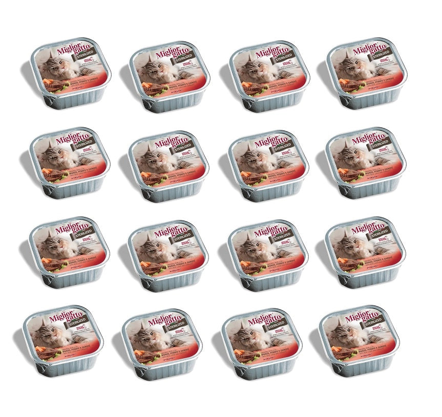 SET 16  CONFEZIONI MIGLIOR GATTO STERILIZED PATE' CON MANZO FEGATO CAROTE 100 GR