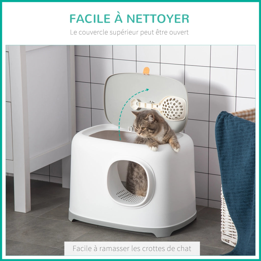 Casetta igienica per gatti chiusa con coperchio e paletta ¨C zephmum ¨C bianco plastica 55x40x39 cm