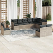 Set Divano Giardino 10 pz con Cuscini Grigio Chiaro Polyrattan
