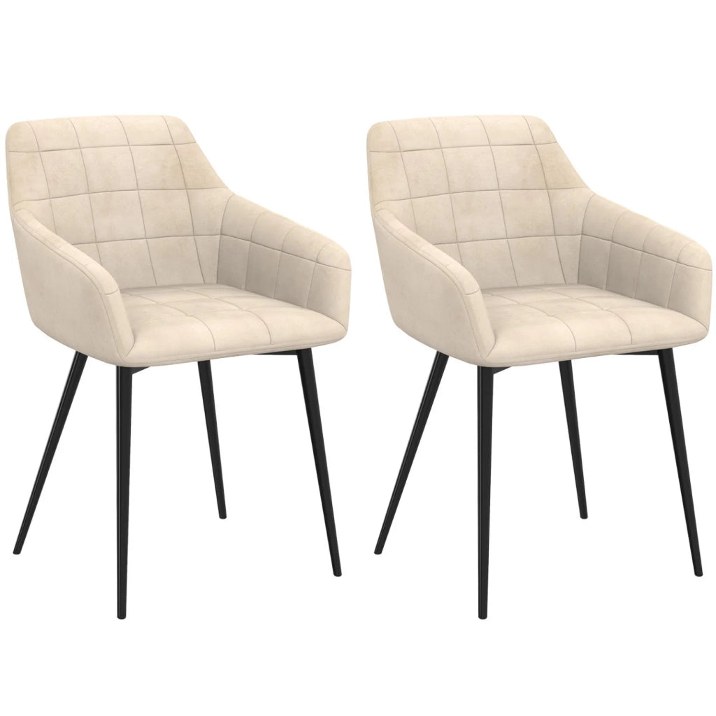 IDMarket - Lote de 2 sillas de comedor MADY de terciopelo beige con reposabrazos