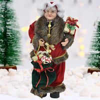 Statuina Mamma Natale Addobbo Statuetta 48cm Vestiti Tessuto e Sacco Natalizio