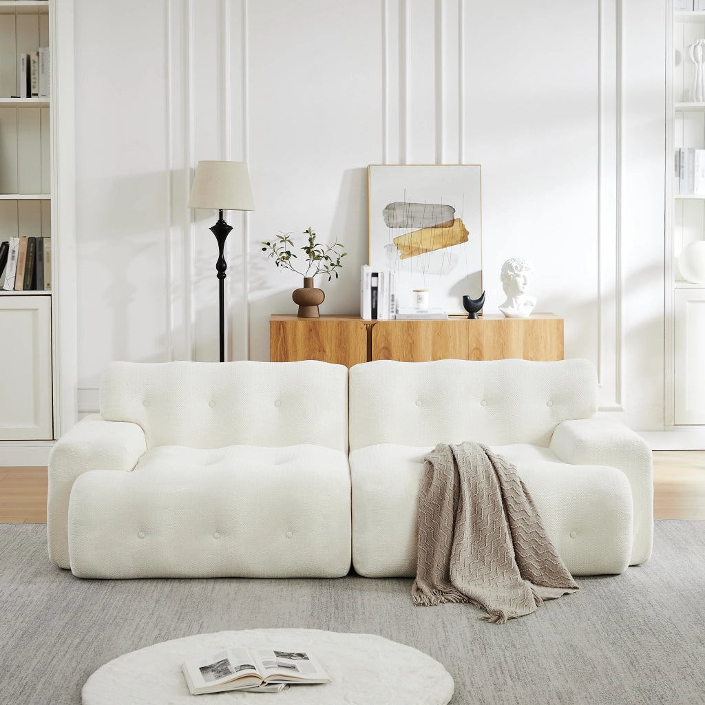 Divano 2 posti Cloud, design moderno con braccioli larghi e bottoni decorativi ¨C MINIMAL ¨C beige