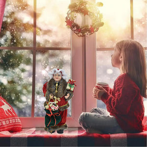 Statuina Mamma Natale Addobbo Statuetta 65cm Vestiti Tessuto e Sacco Natalizio