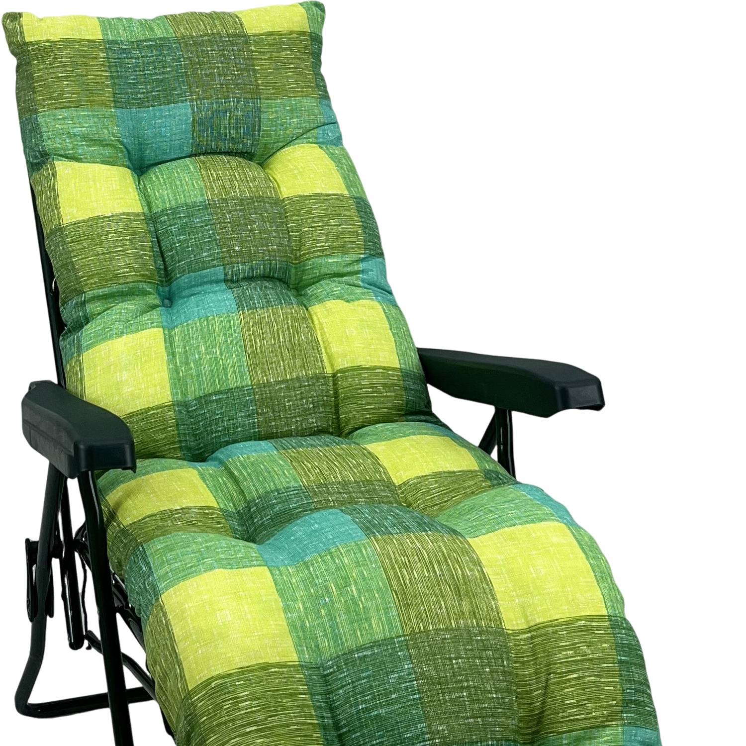 Marvin Sdraio da Giardino con Poggiapiedi Reclinabile Regolabile in 6 Posizioni Flock Poltrona con Cuscino  VERDE QUADRI