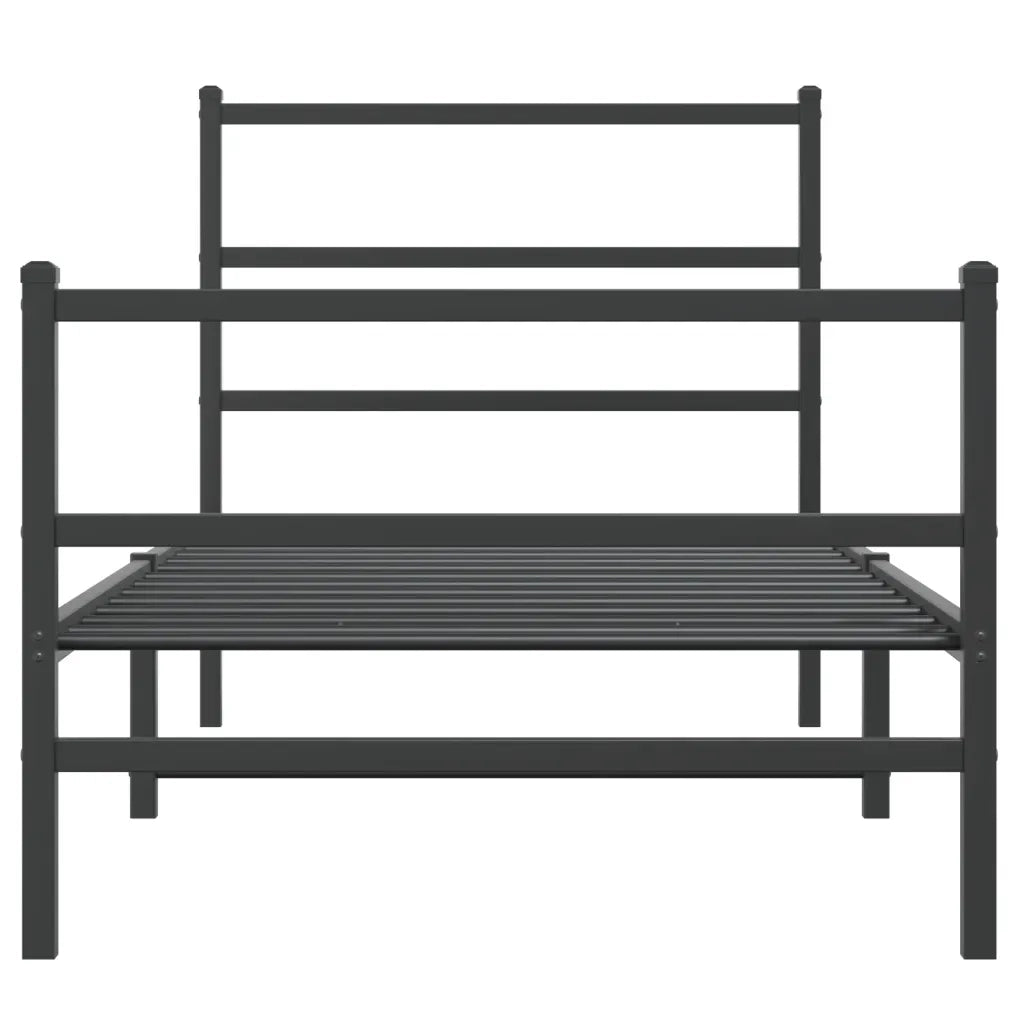 Letto singolo | Letto per adulti | Giroletto con Testiera e Pediera Metallo Nero 90x190 cm
