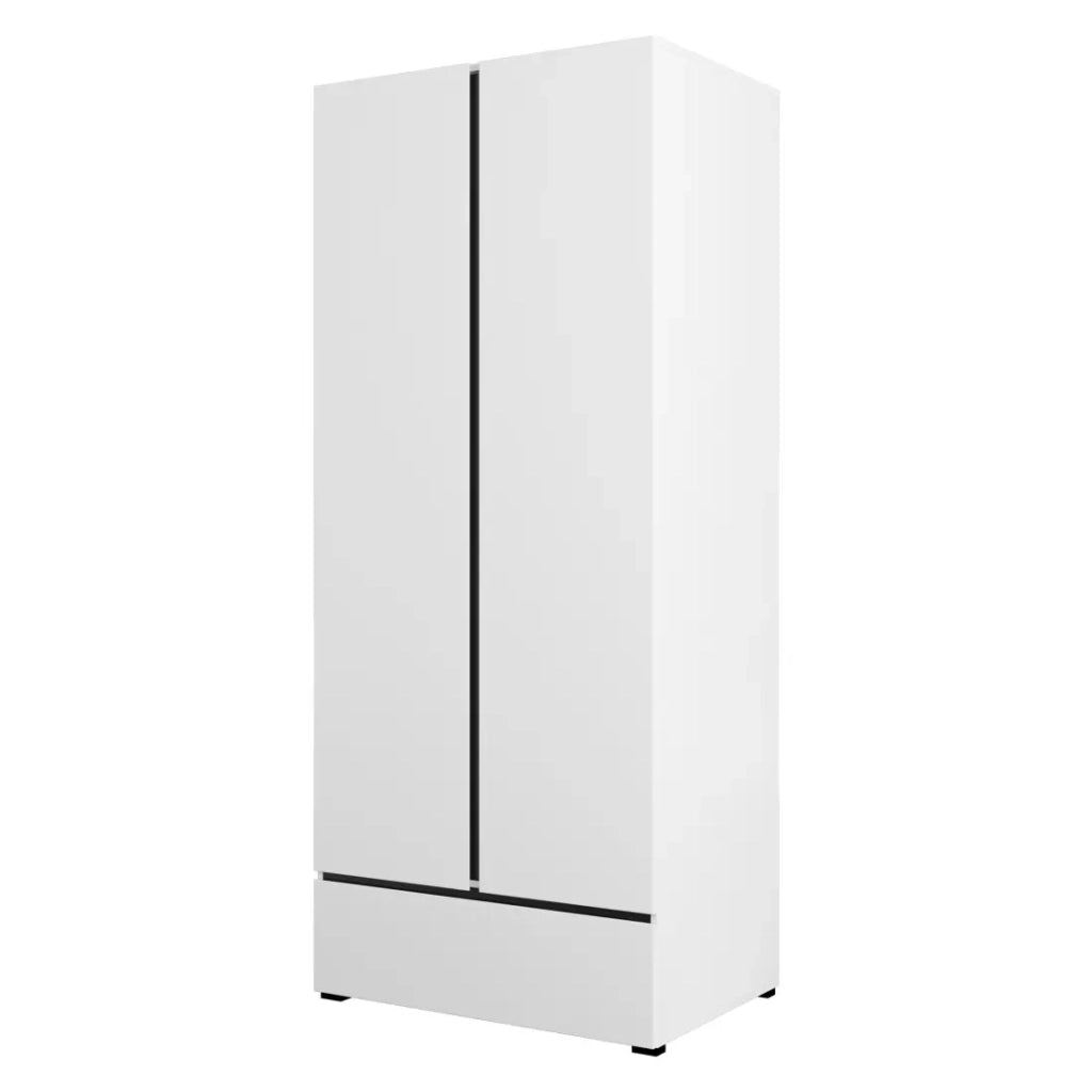 Armadio HAVANA 90 cm - 2 porte + 1 cassetto - Colori bianco e nero - Design moderno e funzionale