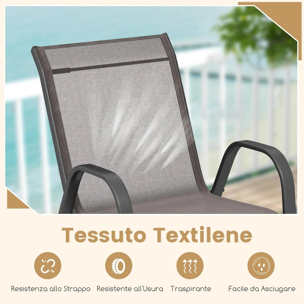Set di 2/4 Sedie da Giardino, Poltrone in Tessuto Textilene per Esterno, Sedie Impilabili con Gambe in Metallo, Portata 150 kg, 56 x 70 x 84 cm (Grigio,4)