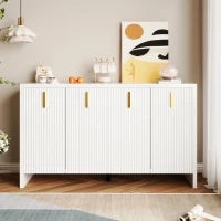 Credenza Moderna con 4 Ante e Ripiani Regolabili, Maniglie Dorate, per Soggiorno e Cucina, 140x38x80 cm, Bianco