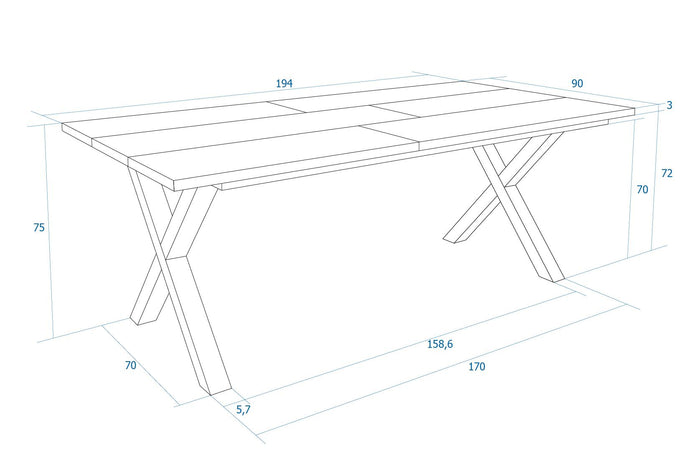 Tavolo da pranzo, 10 posti, 194x90x75cm, Robusto e stabile, struttura e gambe solide, Nero RF1101