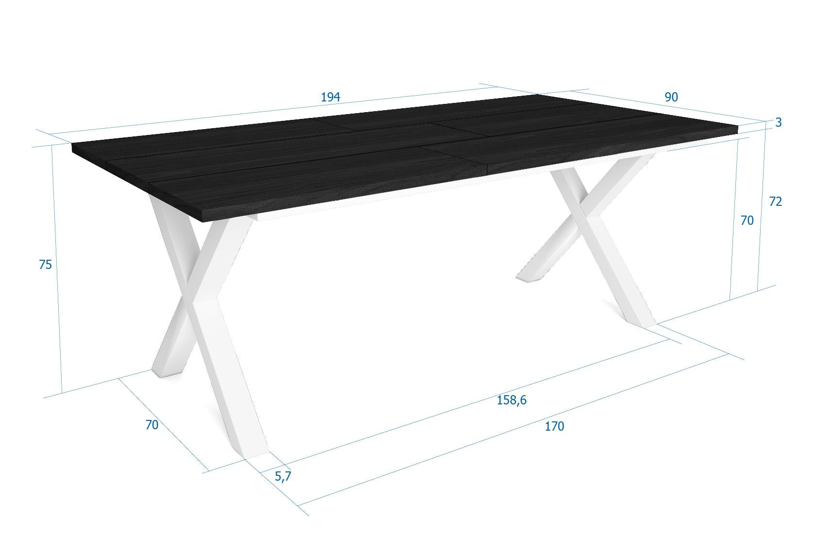 Tavolo da pranzo, 10 posti, 194x90x75cm, Robusto e stabile, struttura e gambe solide, Nero RF1101