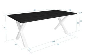 Tavolo da pranzo, 10 posti, 194x90x75cm, Robusto e stabile, struttura e gambe solide, Nero RF1101