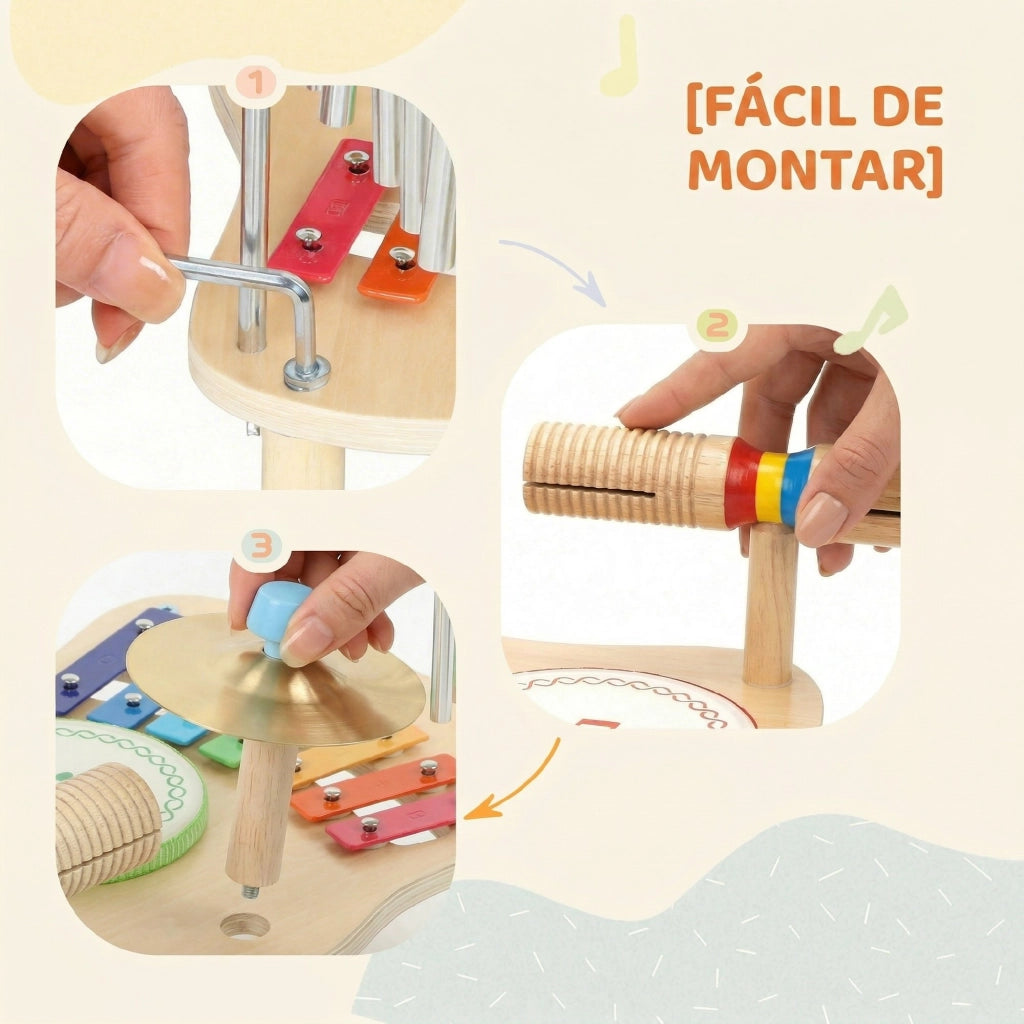 Strumenti Musicali Bambini in Legno Montessori ¨C zephmum ¨C con Xilofono Tamburello e Campanelli