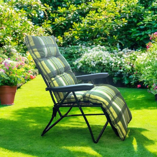 Marvin Sdraio da Giardino con Poggiapiedi Reclinabile Regolabile in 6 Posizioni Flock Poltrona VERDE SCOZZESE (7445/103)