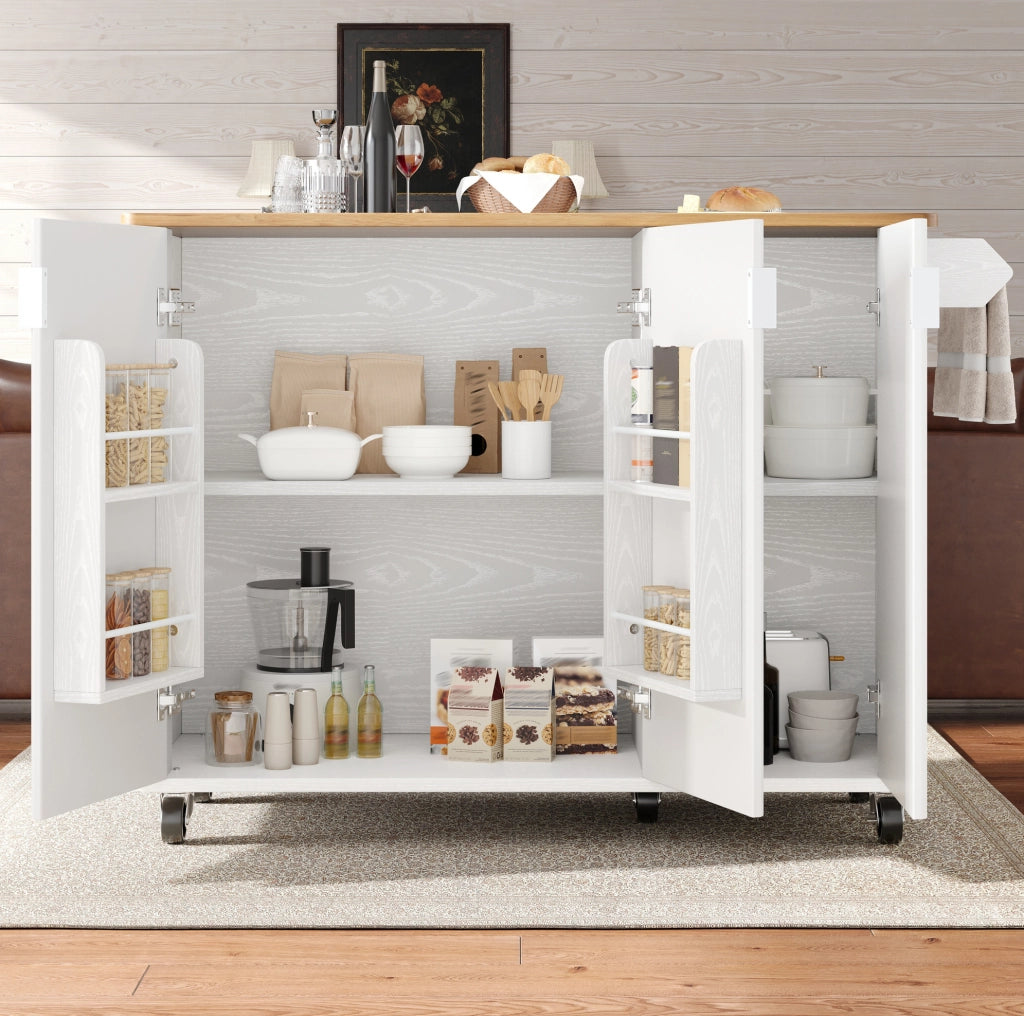 Isola da cucina mobile 130x45/75x92 cm bianca in MDF