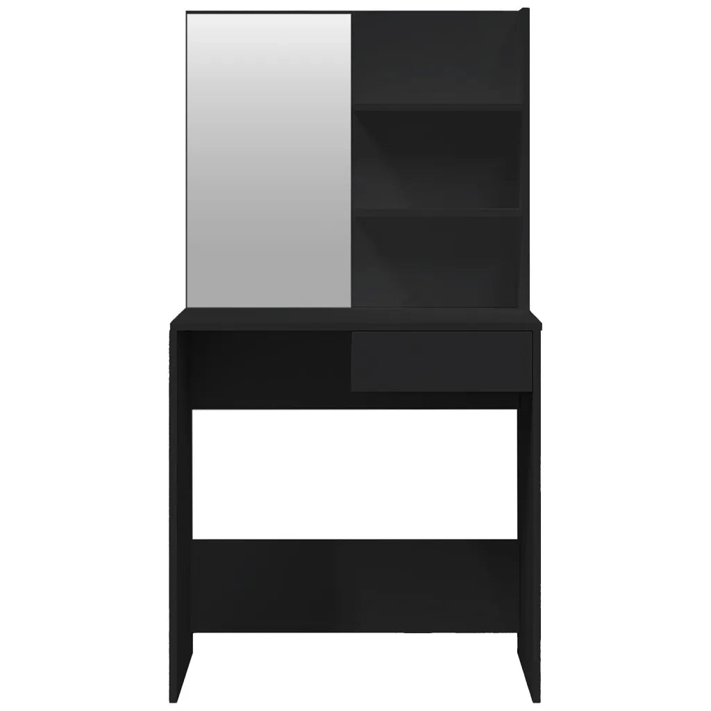 Toeletta con Specchio-Tavolo da Vanit¨¤ Nero 74,5x40x141 cm