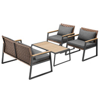 Set da Giardino 4pz Salotto Poltrone Tavolino Metallo e Polyrattan con Cuscini