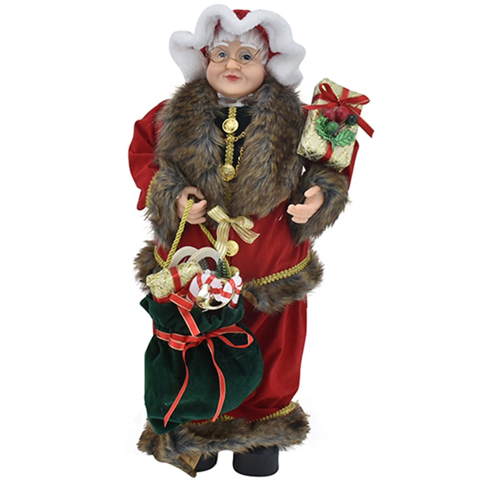 Statuina Mamma Natale Addobbo Statuetta 85cm Vestiti Tessuto e Sacco Natalizio