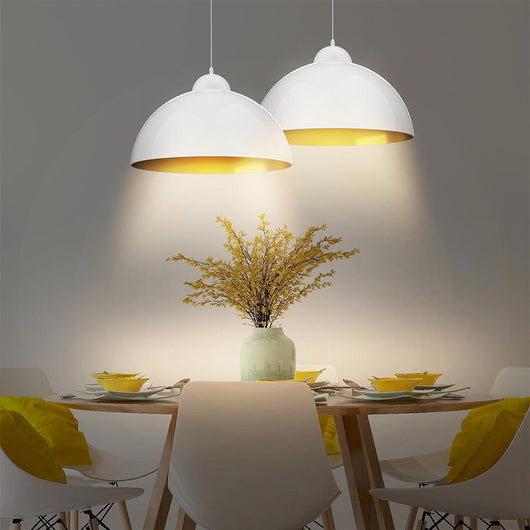 Lampadari Kit 2pz Sospensione Moderna Lampade per Snack Cucina 30cm Bianco Oro