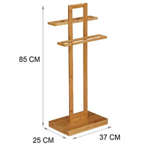 Piantana Porta Asciugamani In Legno di Bambù 2 Braccia H85 cm Colore Naturale