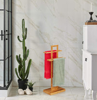 Piantana Porta Asciugamani In Legno di Bambù 2 Braccia H85 cm Colore Naturale