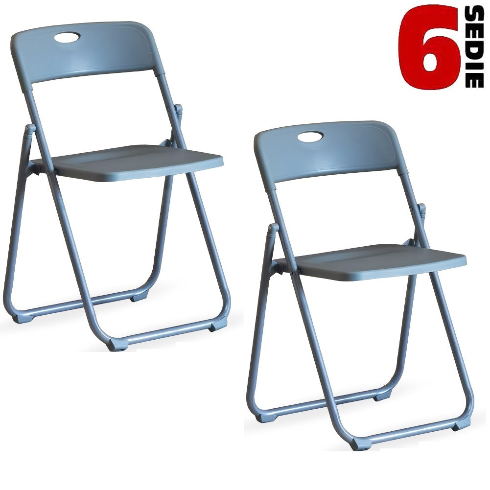 Kit 6pz Sedia Pieghevole Metallo Verniciato ABS Salvaspazio Seduta Ergonomica Grigio