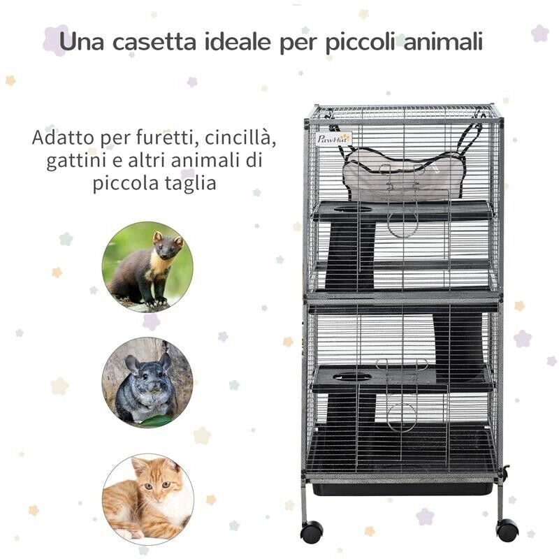 GABBIA IN METALLO PER RODITORI 4 LIVELLI CON VASSOIO RIMOVIBILE 52 X 52 X 113.5CM