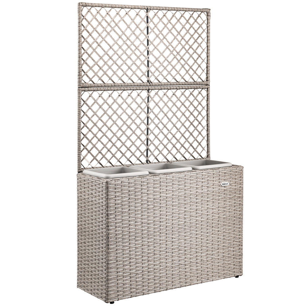 Fioriera a Traliccio Crema in Polyrattan 3 Vasi Contenitore Piante da Esterno