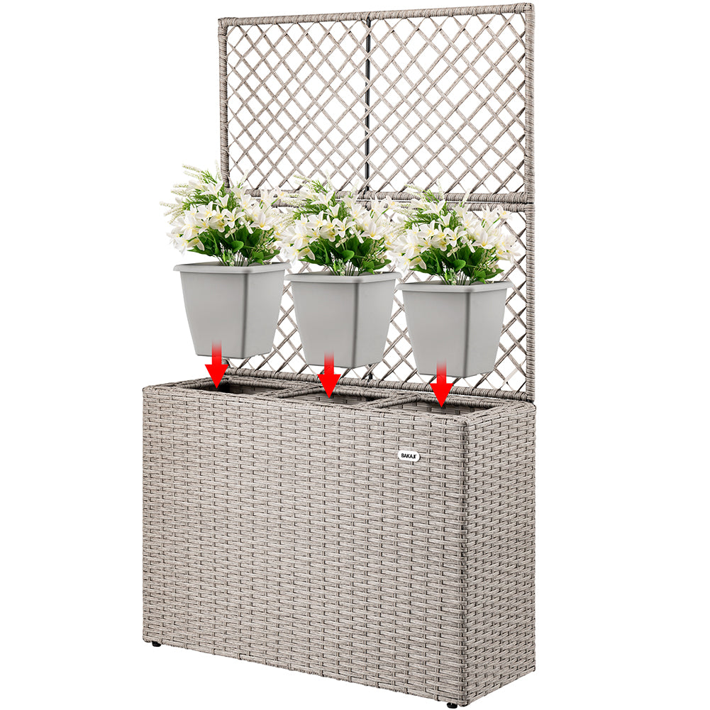 Fioriera a Traliccio Crema in Polyrattan 3 Vasi Contenitore Piante da Esterno
