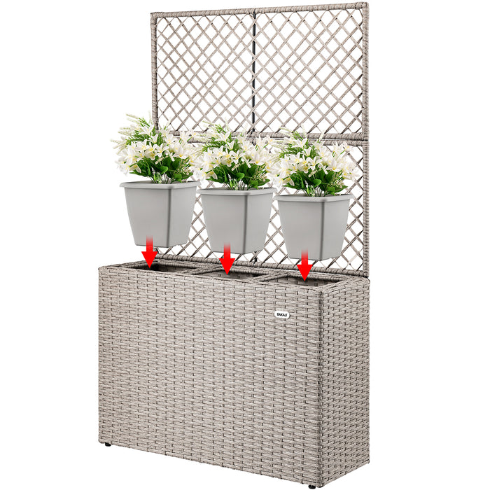 Fioriera a Traliccio Crema in Polyrattan 3 Vasi Contenitore Piante da Esterno