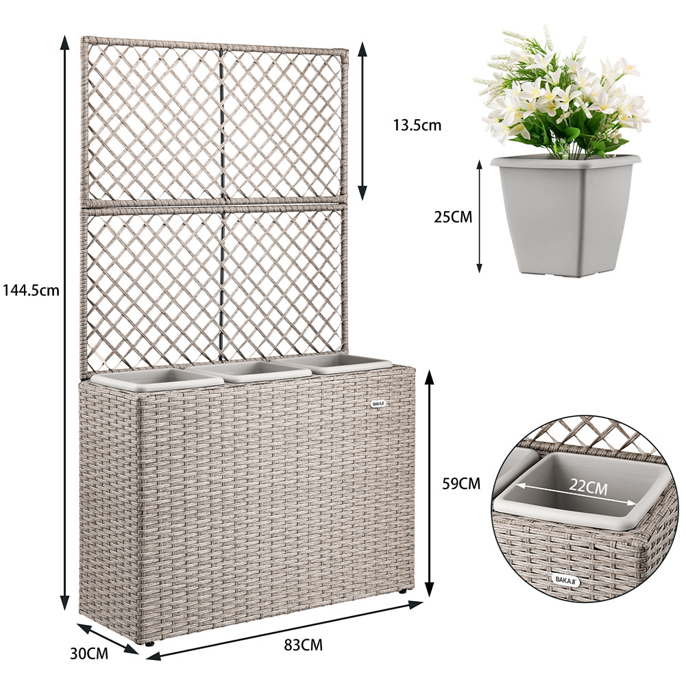 Fioriera a Traliccio Crema in Polyrattan 3 Vasi Contenitore Piante da Esterno