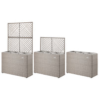 Fioriera a Traliccio Crema in Polyrattan 3 Vasi Contenitore Piante da Esterno