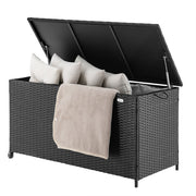 Baule Portaoggetti da Giardino Cassapanca Polyrattan Impermeabile 2 Ruote Nero