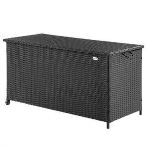 Baule Portaoggetti da Giardino Cassapanca Polyrattan Impermeabile 2 Ruote Nero