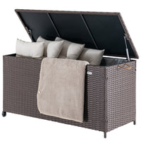 Baule Portaoggetti da Giardino Cassapanca Polyrattan Impermeabile 2 Ruote Marrone