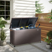 Baule Portaoggetti da Giardino Cassapanca Polyrattan Impermeabile 2 Ruote Marrone