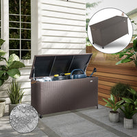 Baule Portaoggetti da Giardino Cassapanca Polyrattan Impermeabile 2 Ruote Marrone