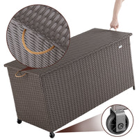 Baule Portaoggetti da Giardino Cassapanca Polyrattan Impermeabile 2 Ruote Marrone