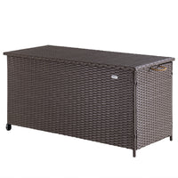 Baule Portaoggetti da Giardino Cassapanca Polyrattan Impermeabile 2 Ruote Marrone