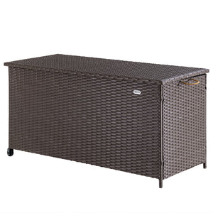 Baule Portaoggetti da Giardino Cassapanca Polyrattan Impermeabile 2 Ruote Marrone