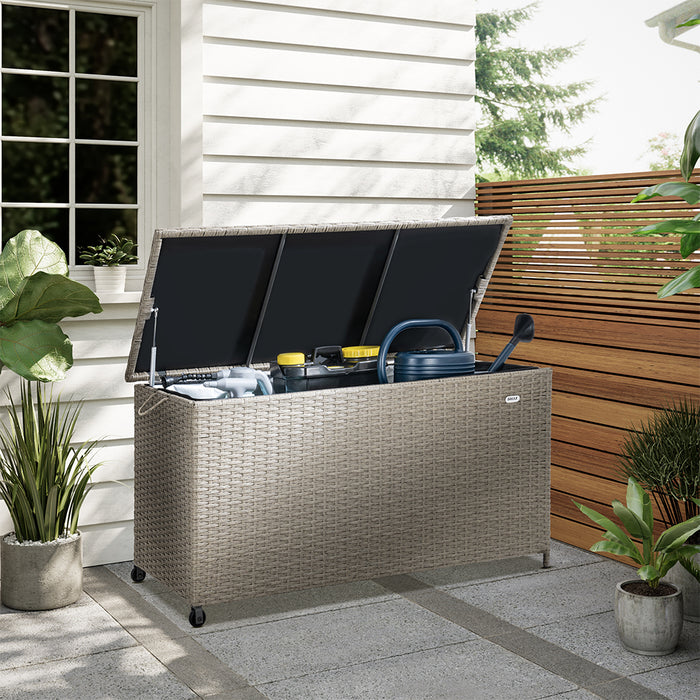 Baule Portaoggetti da Giardino Cassapanca Polyrattan Impermeabile 2 Ruote Crema