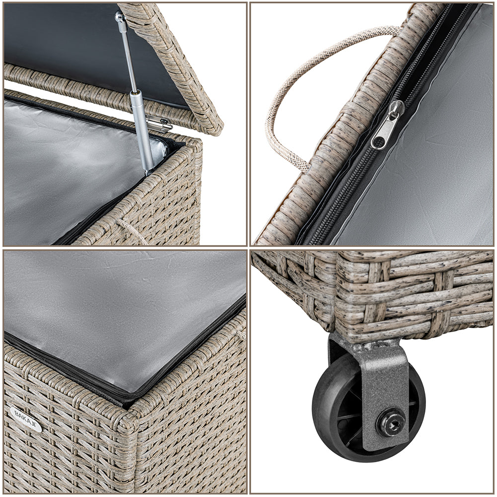 Baule Portaoggetti da Giardino Cassapanca Polyrattan Impermeabile 2 Ruote Crema