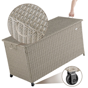 Baule Portaoggetti da Giardino Cassapanca Polyrattan Impermeabile 2 Ruote Crema